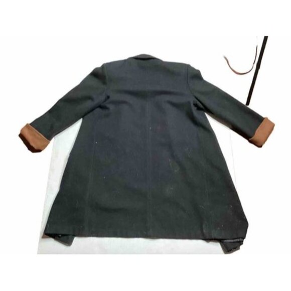 Vintage Spencer Douglas Pea Coat Black Tan Wool Long Size 10 With Shoulder Pads - Picture 3 of 6